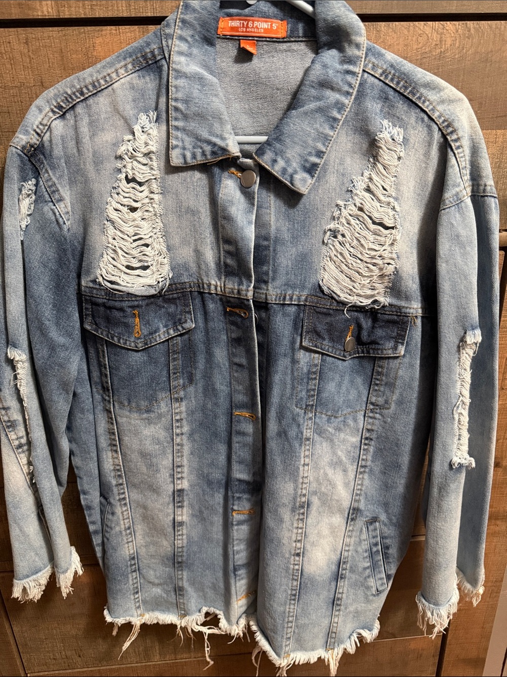 Thirty 6 Point 5 Distressed Denim Jacket Size L Oversized Frayed Hem